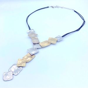 Chicos Unique Statement Necklace With Silver And lGold Tone Geometric Designs